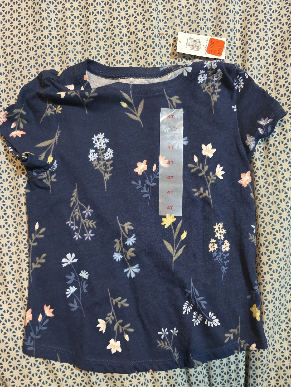 Old Navy Navy Floral Short Sleeve Tee